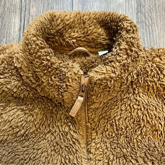 UNIQLO Girls Brown Sherpa Fleece Long Sleeves Jacket Warm Winter Snow Ski 5-6 - Picture 7 of 8